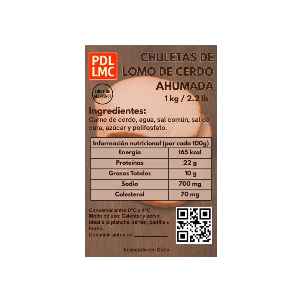 Chuleta de lomo de cerdo ahumado sin piel y sin hueso PDL LMC (1 kg / 2.2 lb) - 3