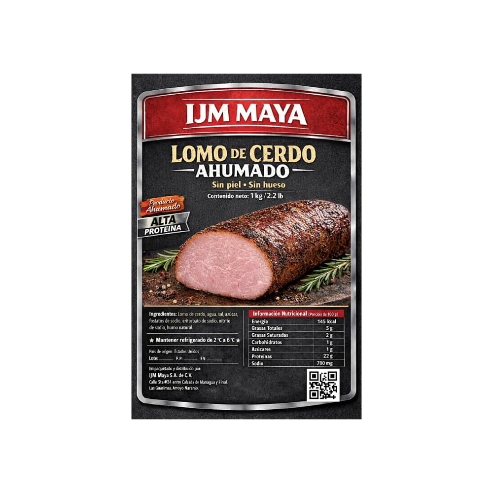 Lomo de cerdo ahumado sin piel y sin hueso IJM Maya (1 kg / 2.2 lb) - 3