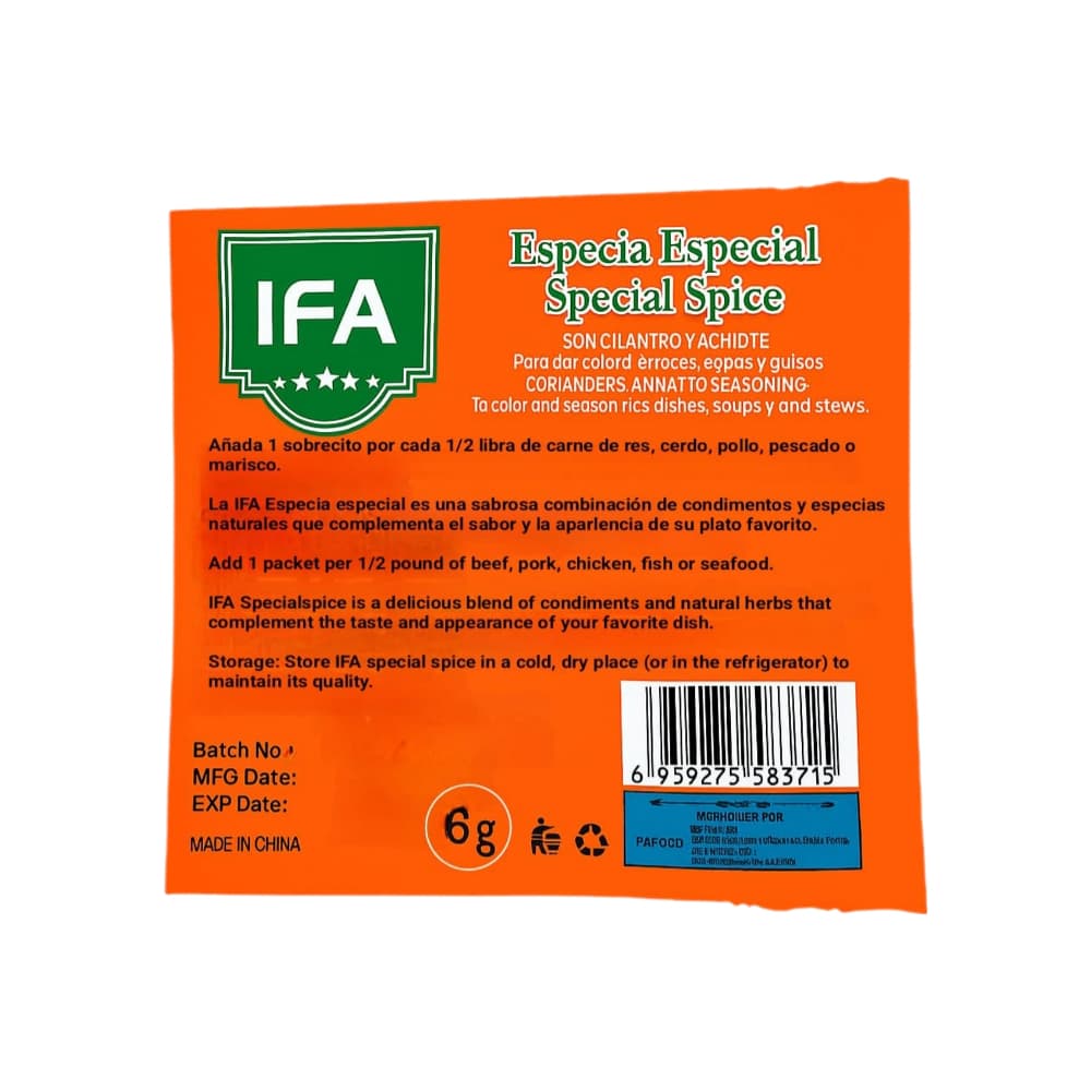 Sazón especia especial con cilantro y achiote IFA (6 g) - 2
