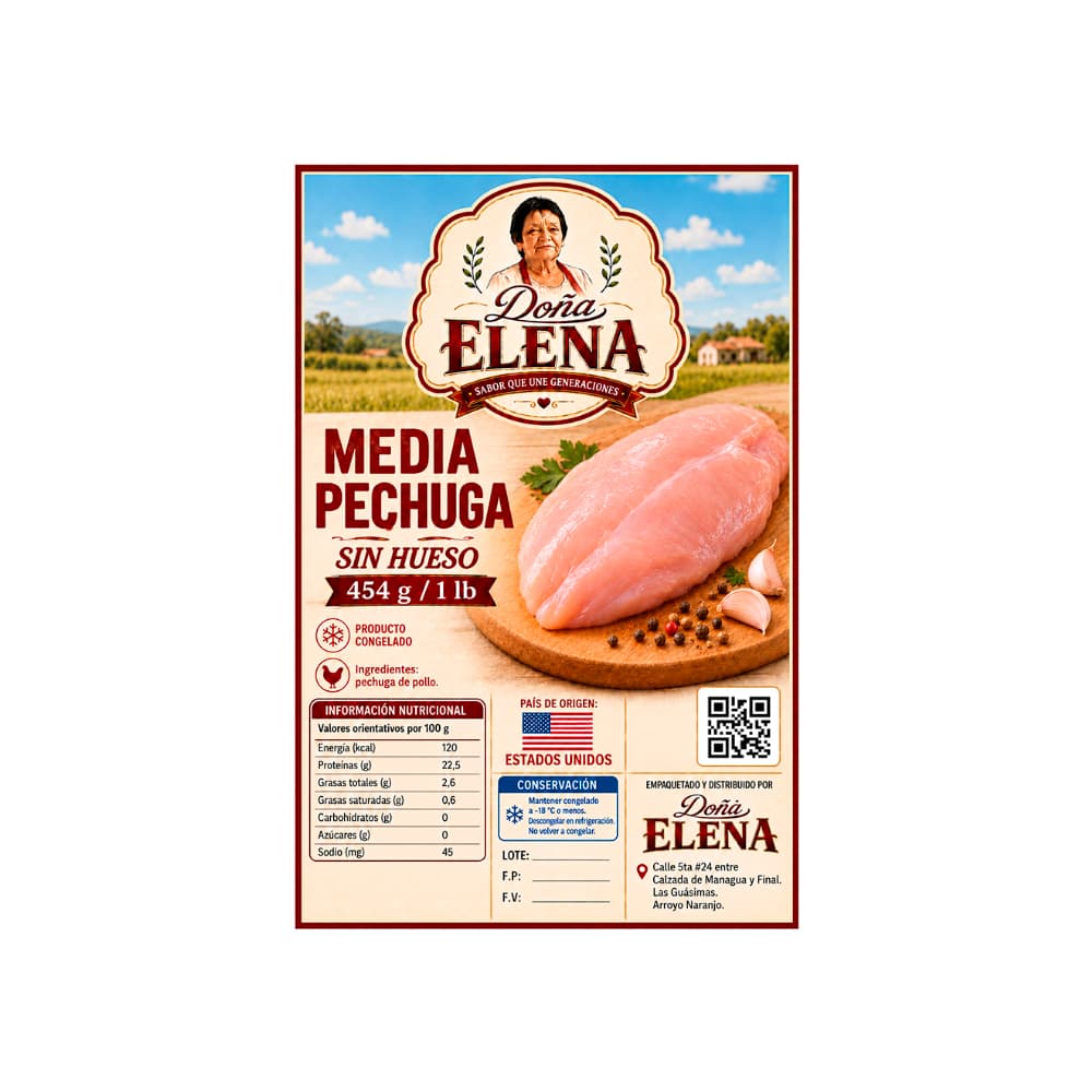 Media pechuga de pollo sin hueso Doña Elena (454 g / 1 lb) - 2