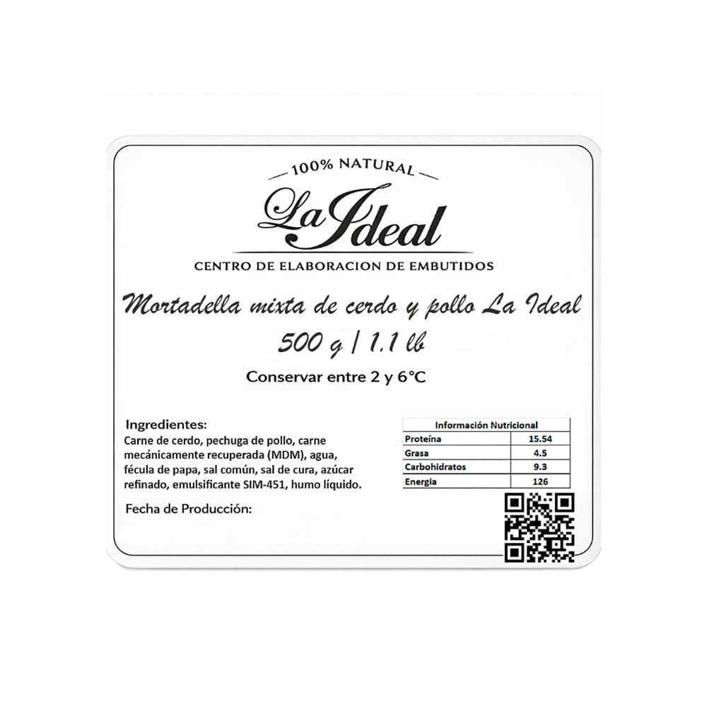Mortadella mixta de cerdo y pollo La Ideal (500 g / 1.1 lb) - 3