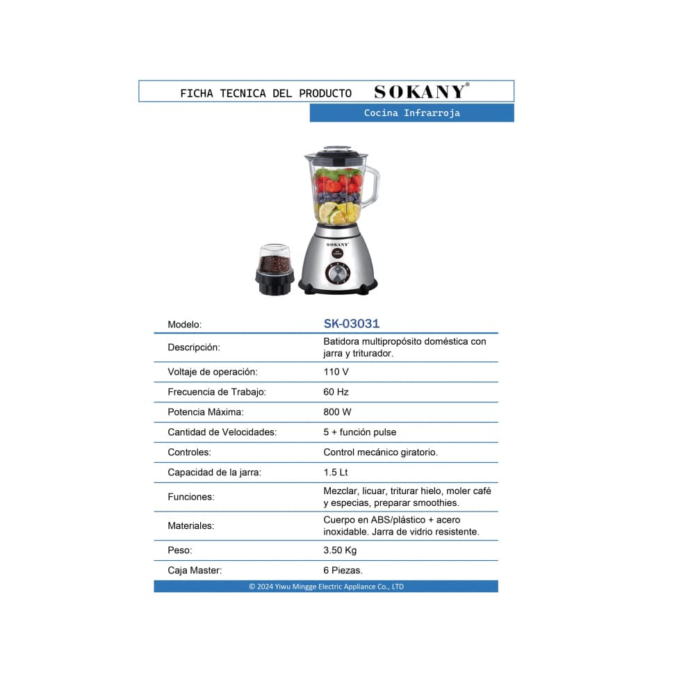 Batidora multipropósito 1.5 L Sokany SK-03031 - 3
