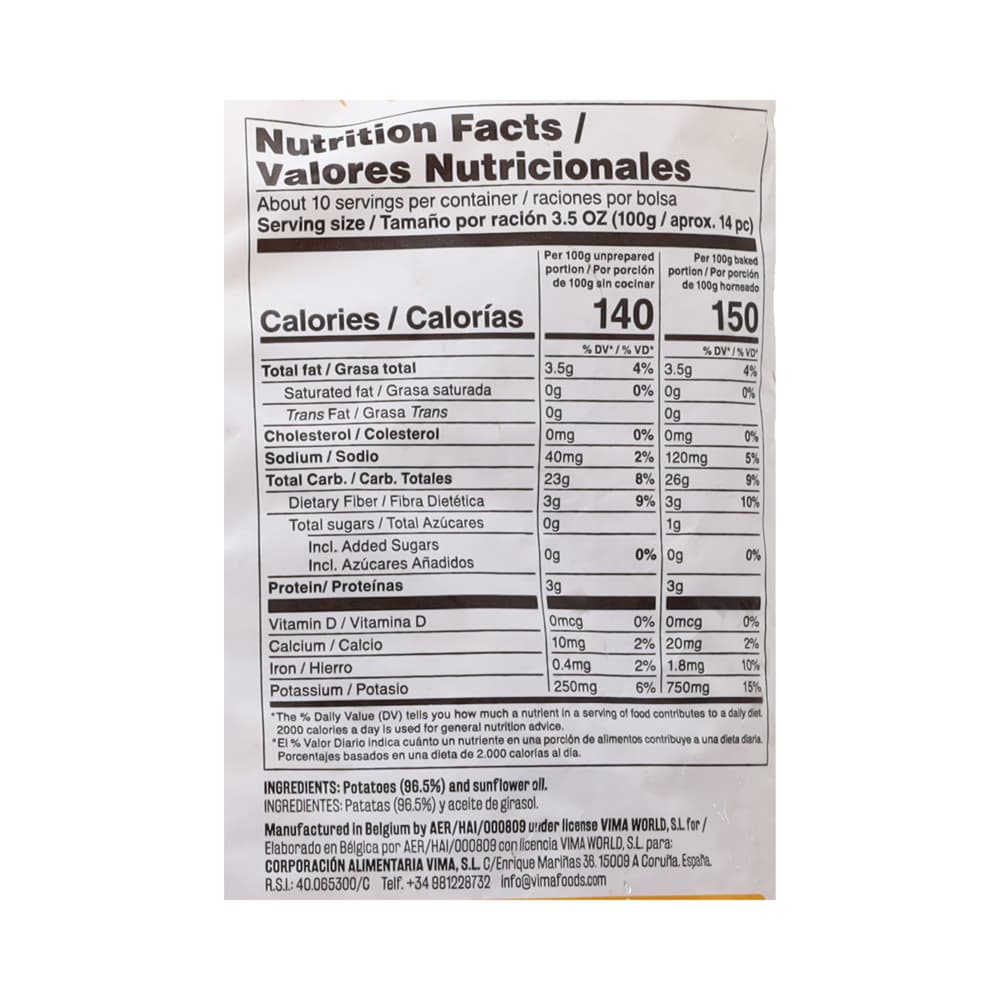 Patatas -papas- prefritas congeladas Vima Foods (1 kg / 2.2 lb) - 3