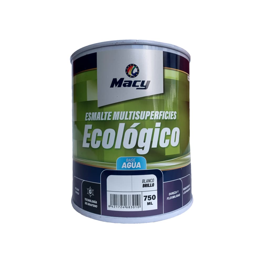 Esmalte multi-superficie ecológico base agua color blanco brillo Macy (750 ml)