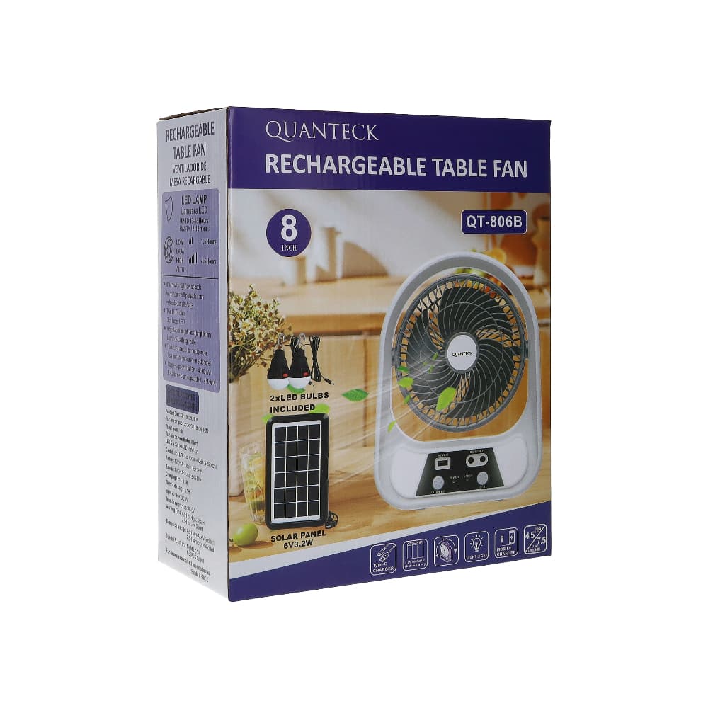 Ventilador de mesa solar recargable 8" Quanteck QT-806B - 4