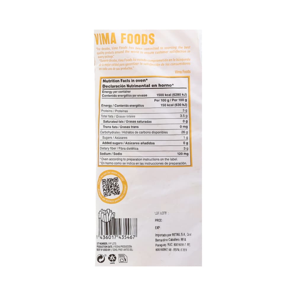 Patatas -papas- prefritas congeladas Vima Foods (1 kg / 2.2 lb) - 4