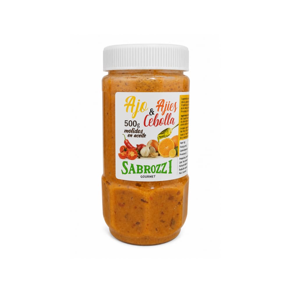 Ajo, ajíes y cebolla molidos en aceite Sabrozzi (500 g / 1.1 lb)