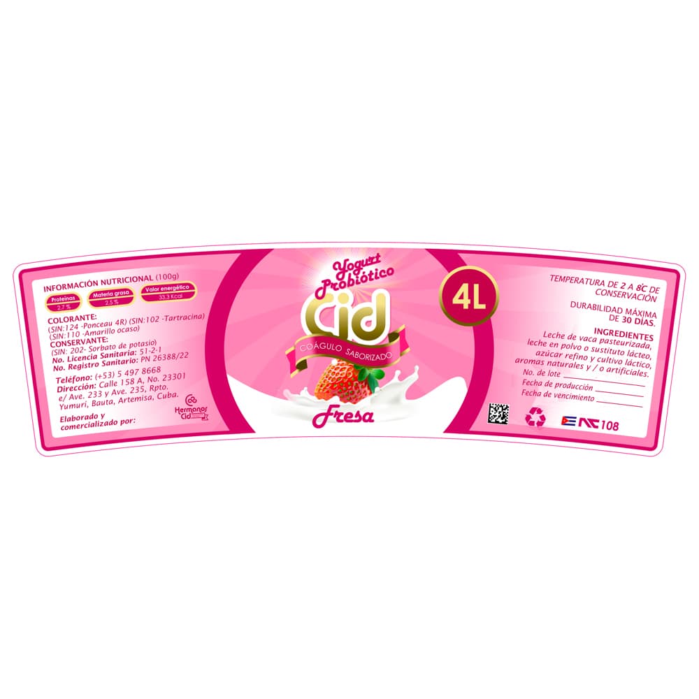 Yogurt probiótico saborizado de fresa Cid (4 L) - 2