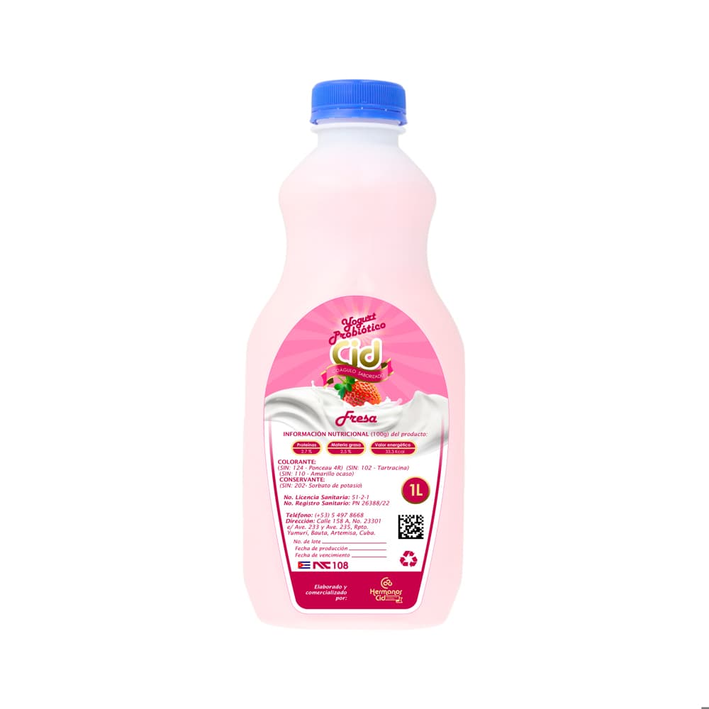 Yogurt probiótico de coágulo saborizado de fresa Cid (1 L) - 4