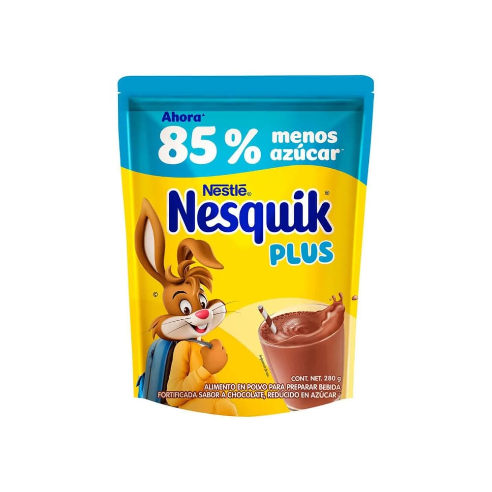 Alimento en polvo para preparar bebida fortificada con sabor a chocolate reducida en azúcar Nestlé Nesquik Plus (280 g / 9.88 oz)