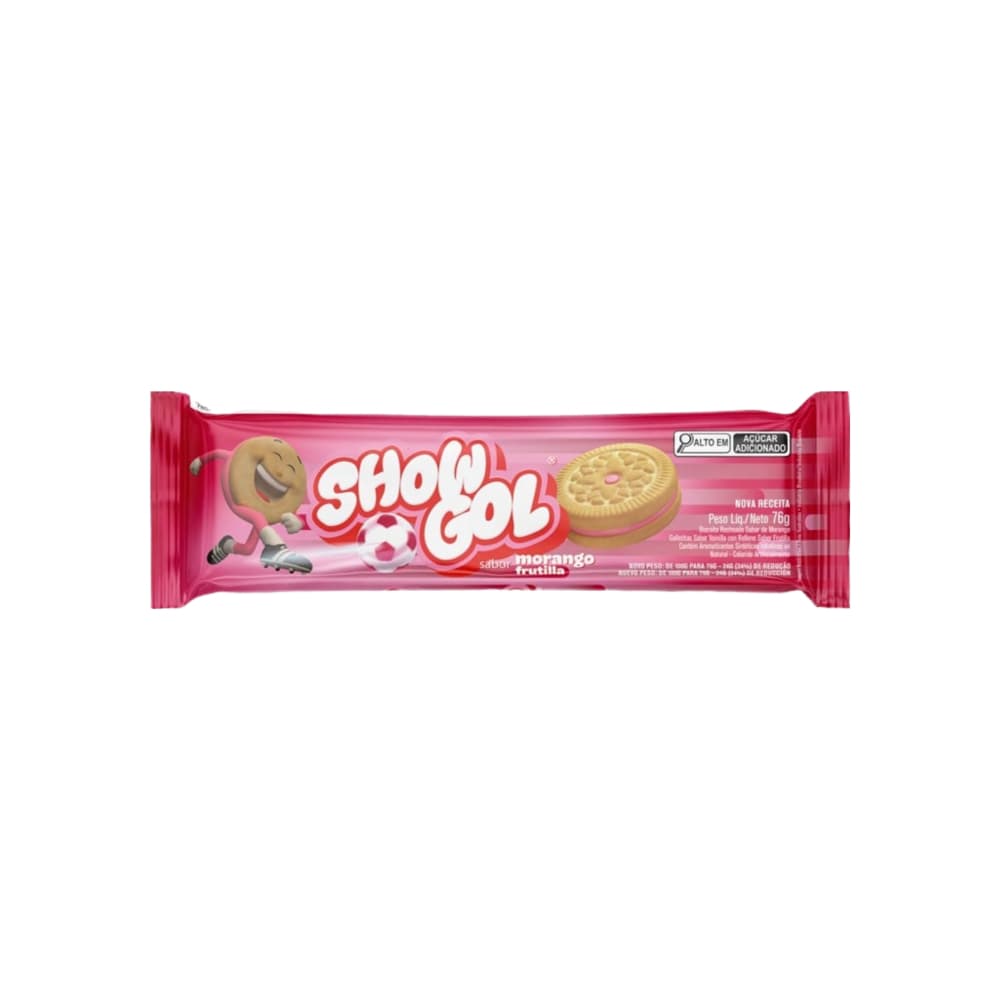 Galletas sabor vainilla rellenas con crema sabor a fresa Show Gol (76 g / 2.68 oz)