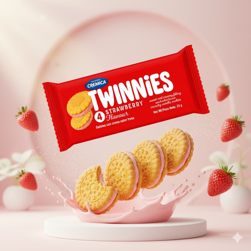 Galletas de vainilla con crema sabor a fresa Twinnies Mrs Bector's Cremica (23g / 0.81 oz) - 5