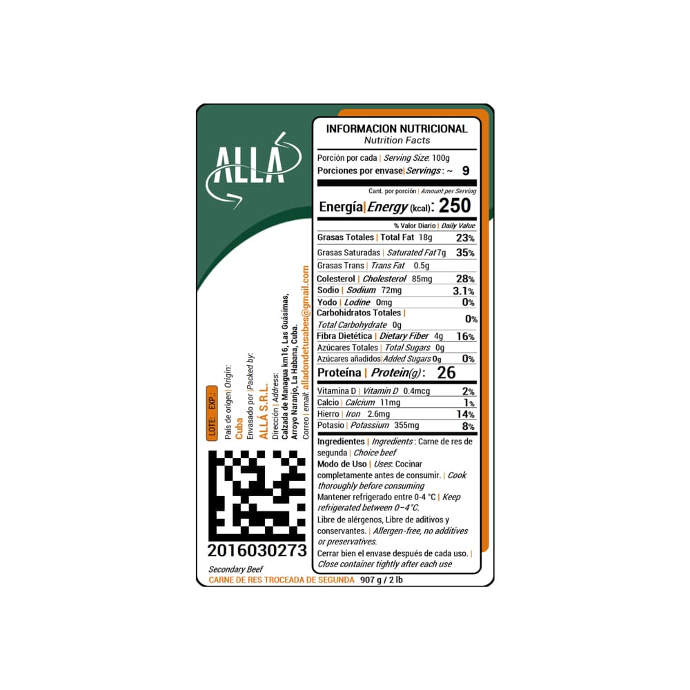 Carne de res troceada de segunda ALLÁ (907 g / 2 lb) - 2