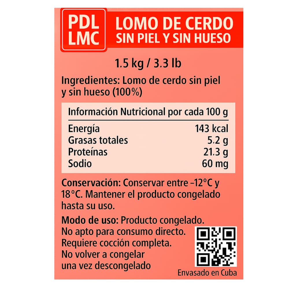 Lomo de cerdo sin piel y sin hueso PDL LMC (1.5 kg / 3.3 lb) - 2