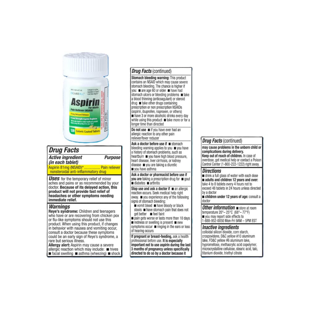Aspirina. Ácido acetilsalicílico 81 mg CAREALL (120 tabletas) - 3