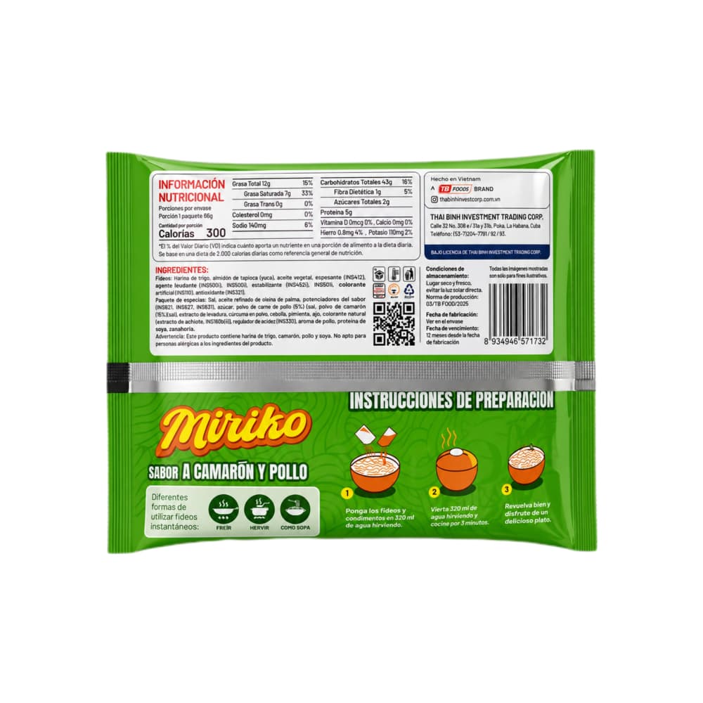 Sopa instantánea con fideos sabor a camarón y pollo TB Food (65 g / 2.29 oz) - 2