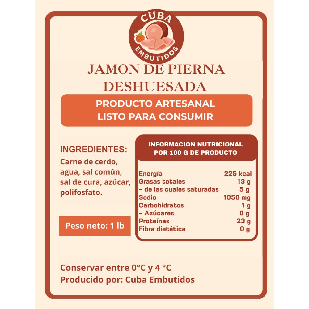 Jamón de pierna deshuesada Cuba Embutidos (454 g / 1 lb) - 3