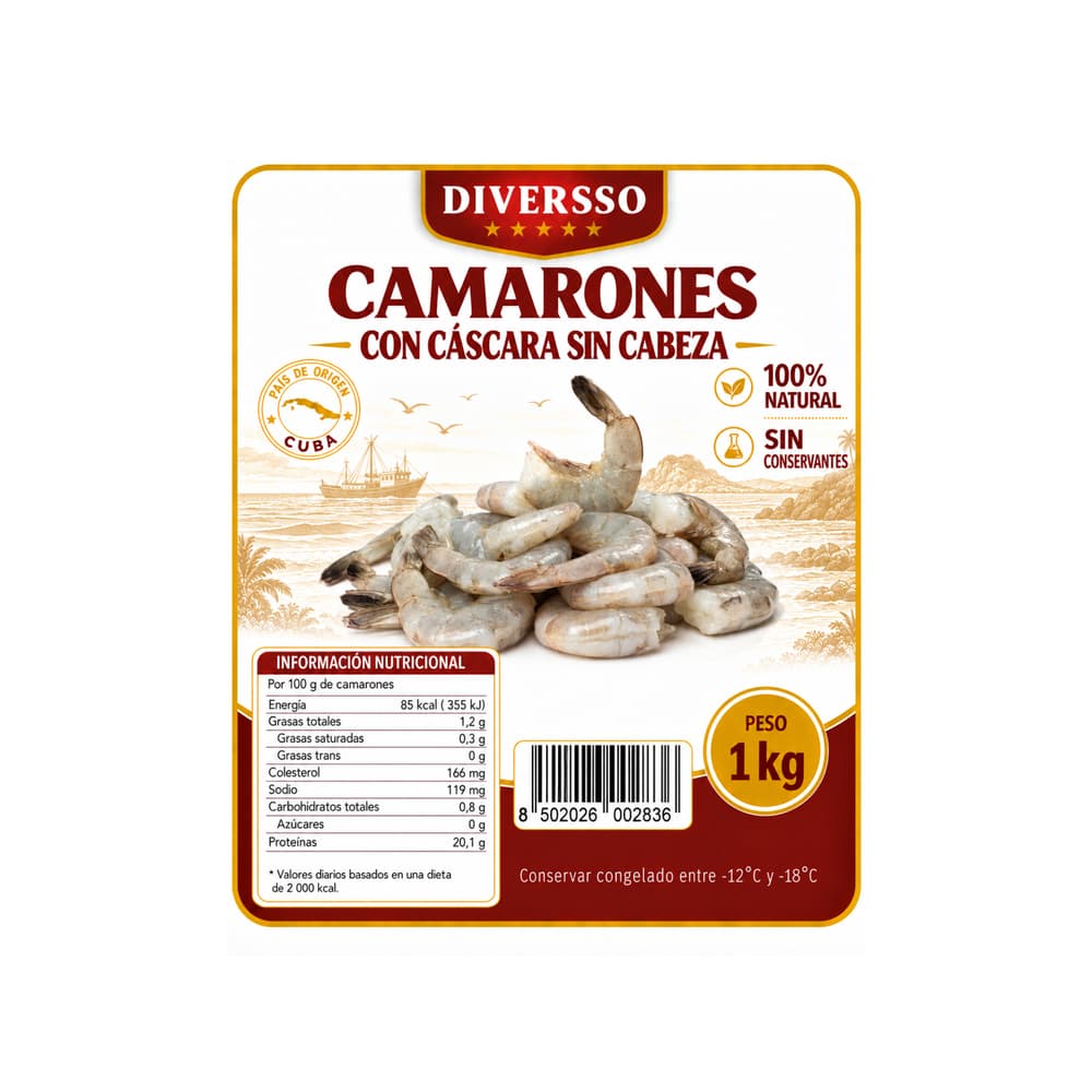 Camarones con cáscara sin cabeza Diversso (1 kg / 2.2 lb) - 4