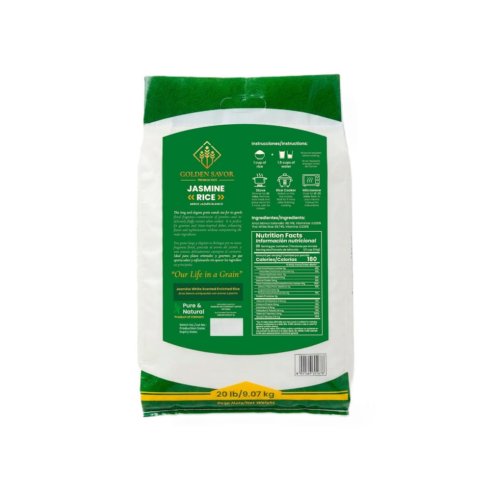 Arroz blanco jazmín Golden Savor (9.07 kg / 20 lb) - 2