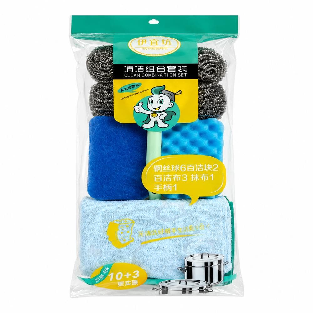 Kit de limpieza con esponjas, lana de acero y paño de microfibra Yi Xiang - 2