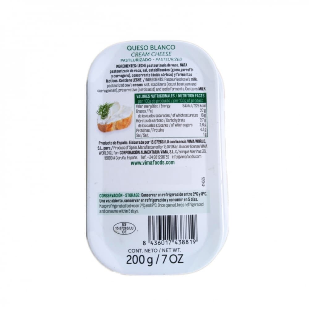 Queso crema pasteurizado Vima Foods (200 g / 7 oz) - 8