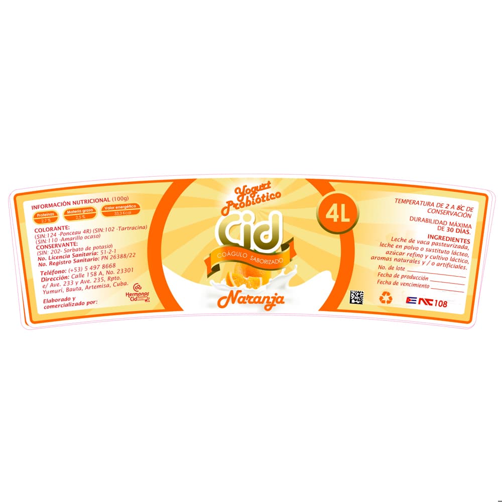 Yogurt probiótico saborizado de naranja Cid (4 L) - 2