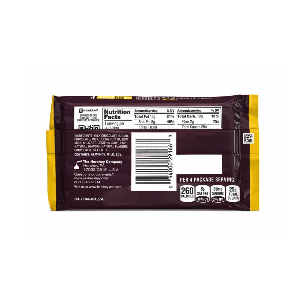 Barras de chocolate con leche y almendras tamaño snack Hershey's (4 x 12 g) - 2