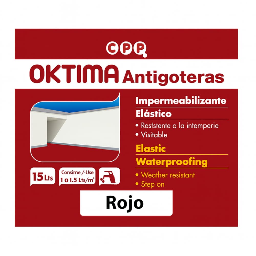 Impermeabilizante elástico exterior 15 L de color rojo Oktima - 2