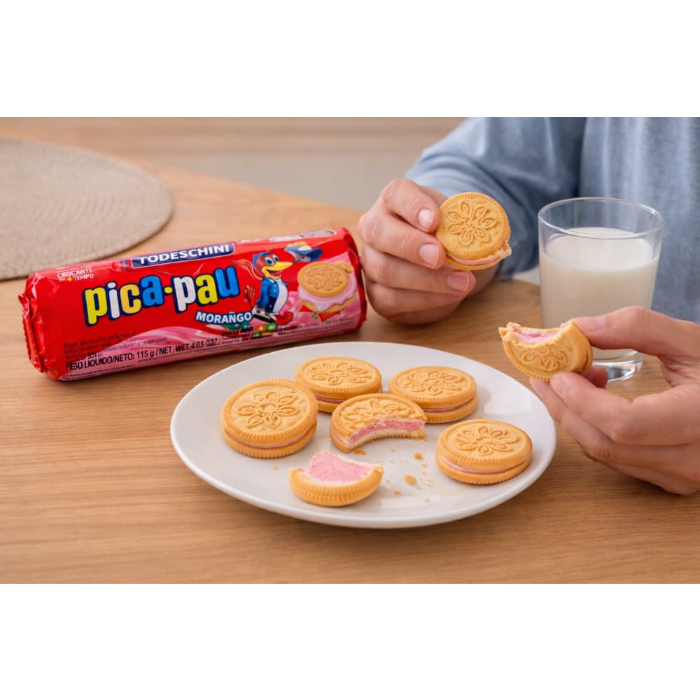 Galletas de vainilla con relleno sabor a fresa Pica Pau Todeschini (115 g / 4 oz) - 4
