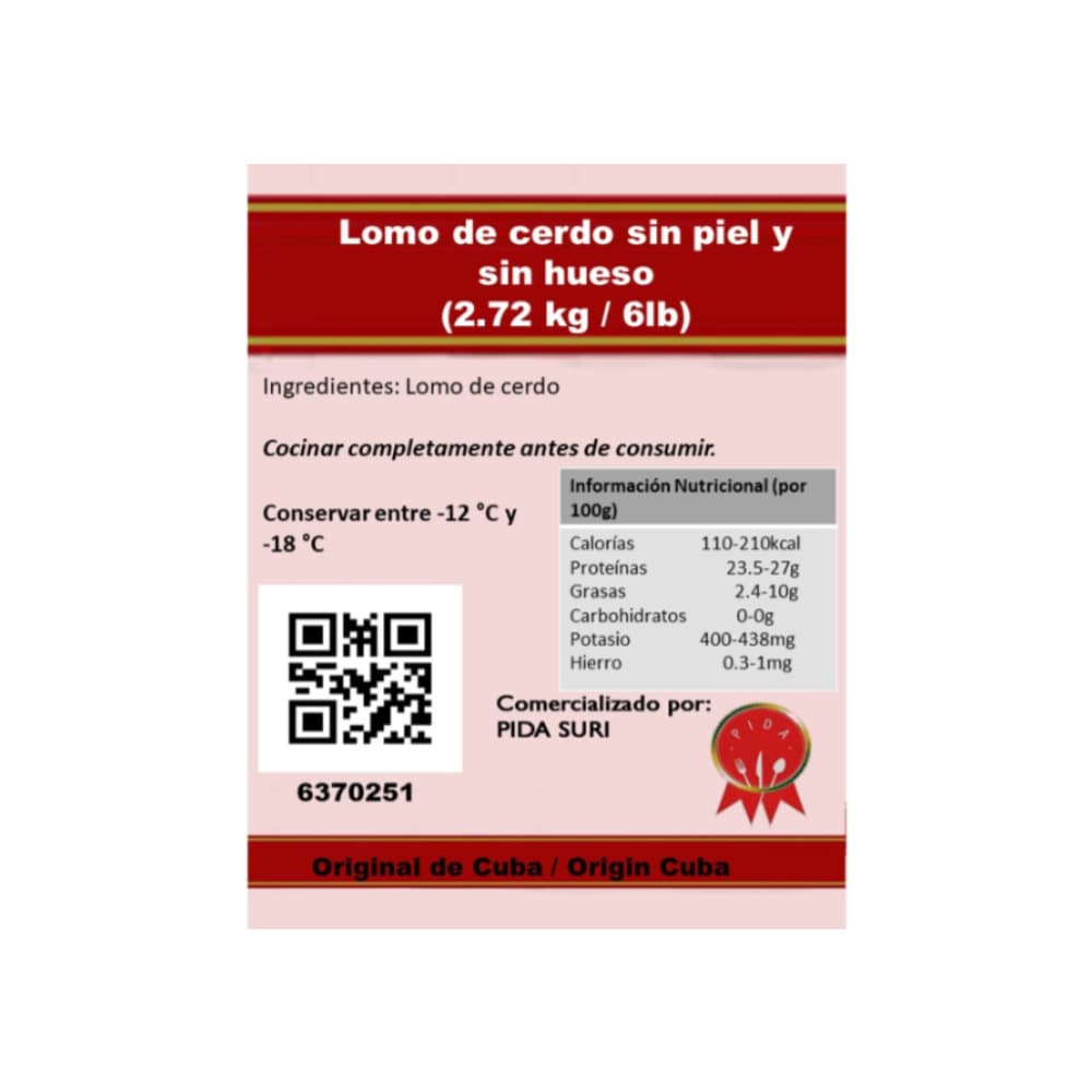 Lomo de cerdo sin piel y sin hueso Pida (2.72 kg / 6 lb) - 4