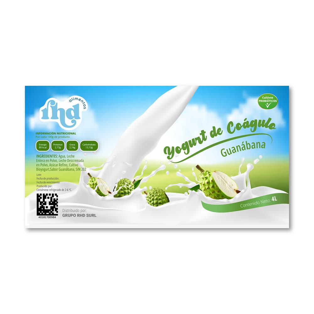 Yogurt probiótico de coágulo sabor guanábana RHD (4 L) - 3
