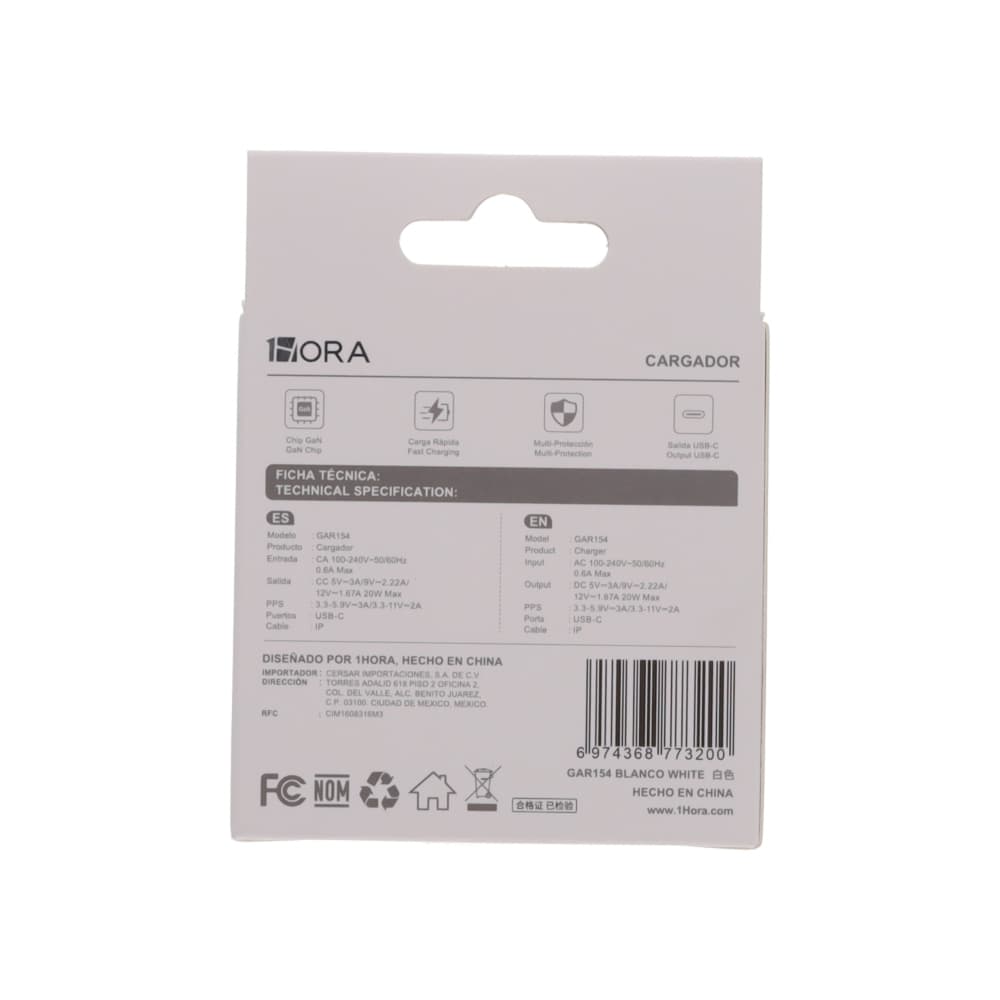 Cargador blanco IP tipo C 20 W 1Hora GAR154 - 2