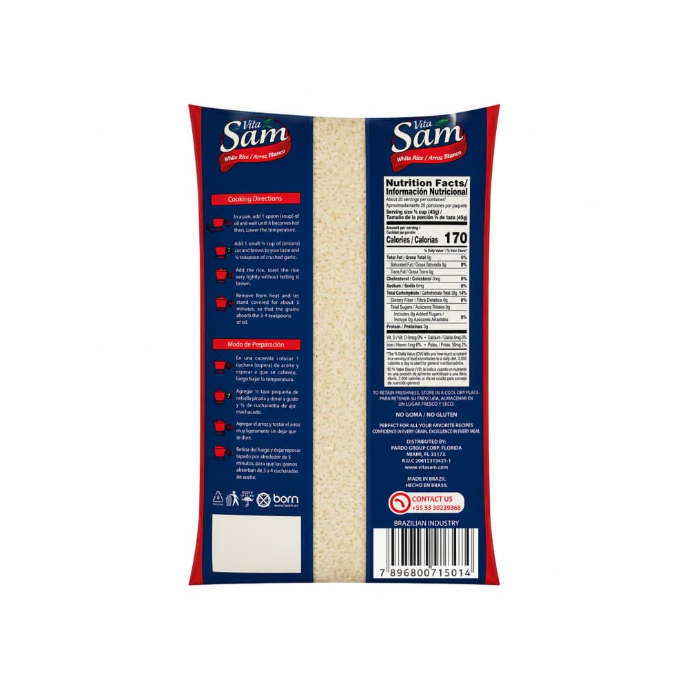 Arroz blanco grano largo Uncle Sam (1 kg / 2.2 lb) - 2