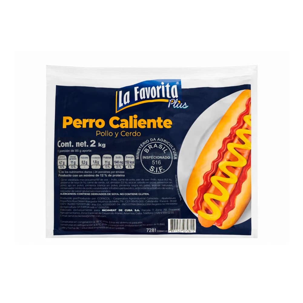 Perro caliente de pollo y cerdo La Favorita Plus (2 kg / 4.4 lb)