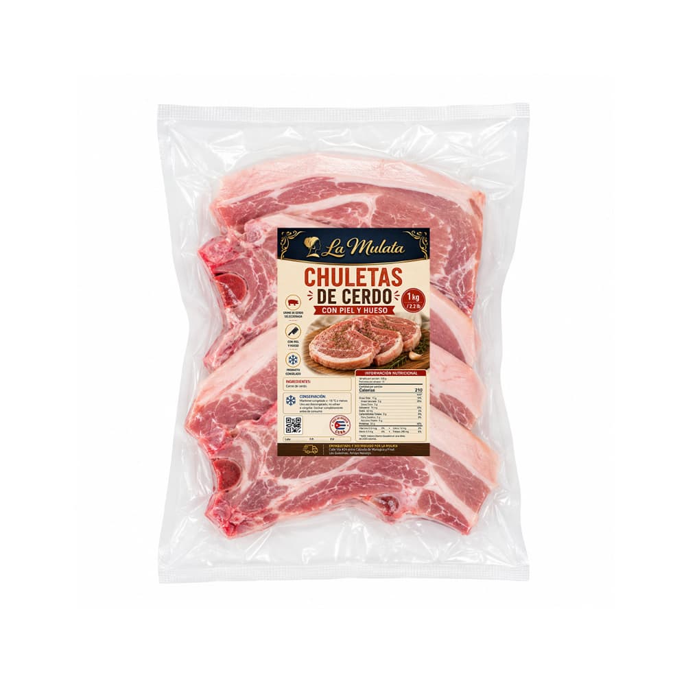 Chuletas de cerdo con piel y hueso La Mulata (1 kg / 2.2 lb)