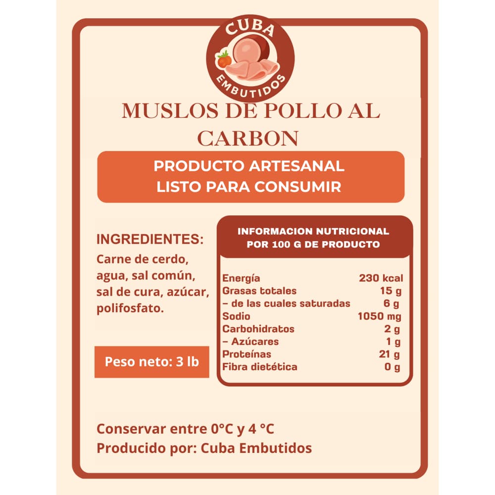 Muslos de pollo al carbon Cuba Embutidos (1.361 kg / 3 lb) - 3