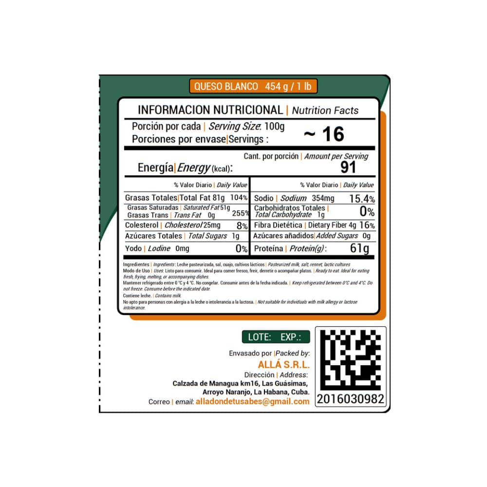 Queso blanco ALLÁ (454 g / 1 lb) - 4