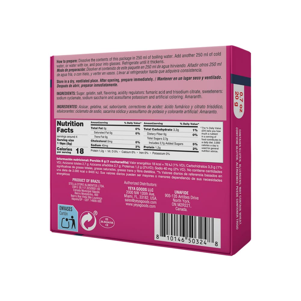 Gelatina sabor frambuesa YEYA (20 g) - 2