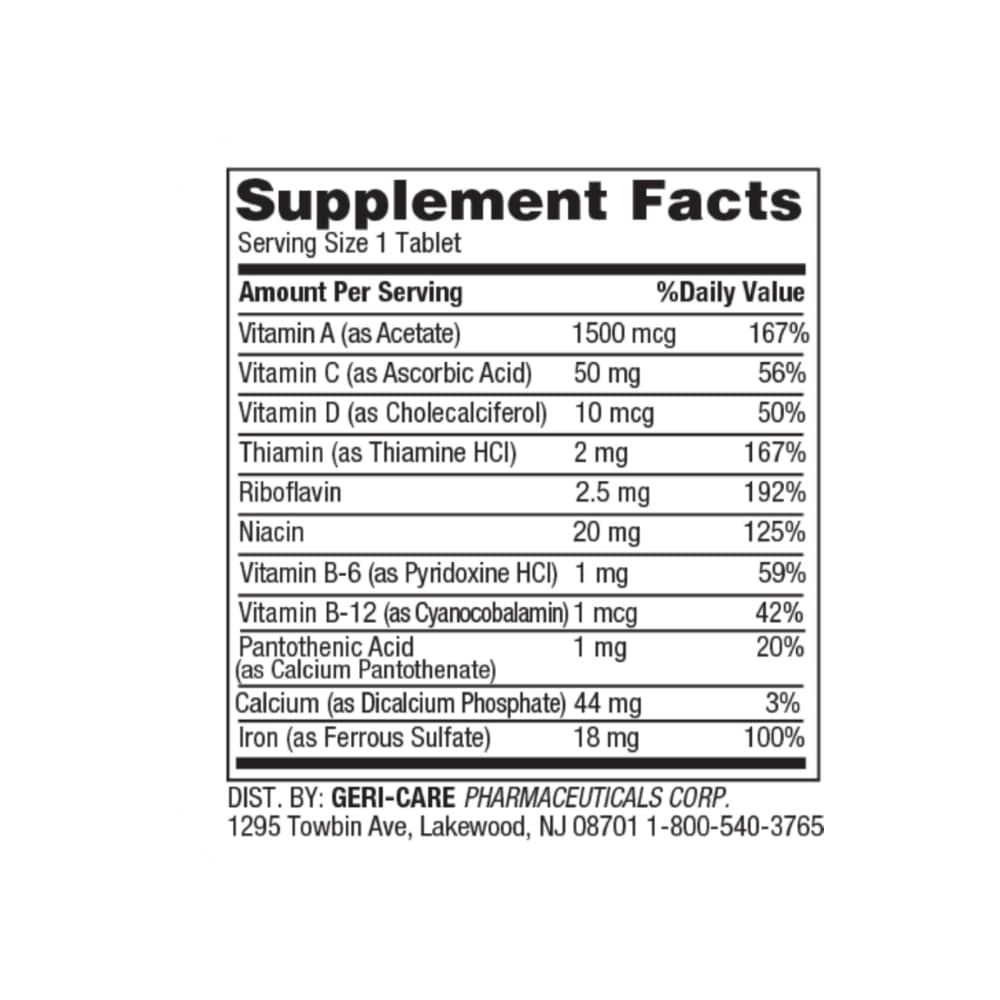 Multivitaminas con hierro Gericare (100 tabletas) - 2