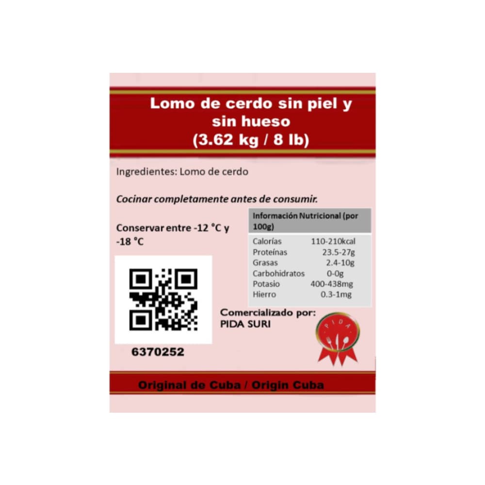 Lomo de cerdo sin piel y sin hueso Pida (3.62 kg / 8 lb) - 4