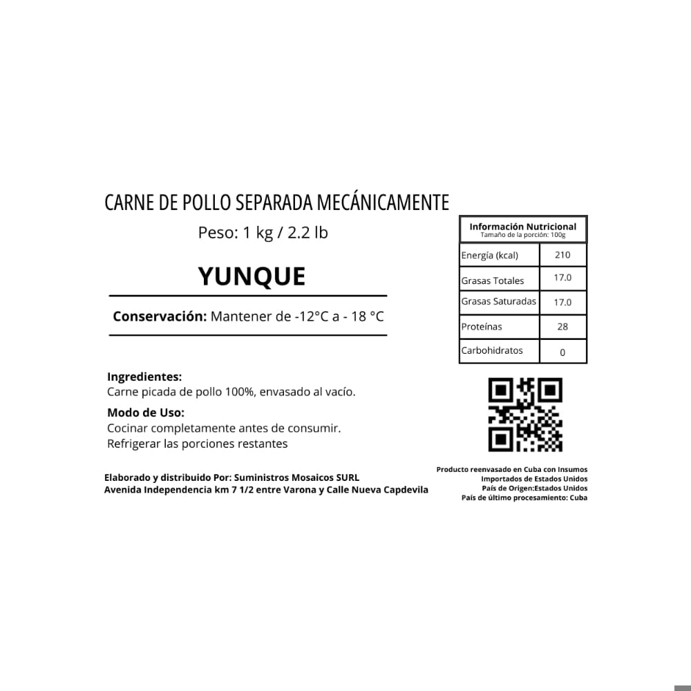 Carne de pollo separada mecánicamente Yunque (1 kg / 2.2 lb) - 3