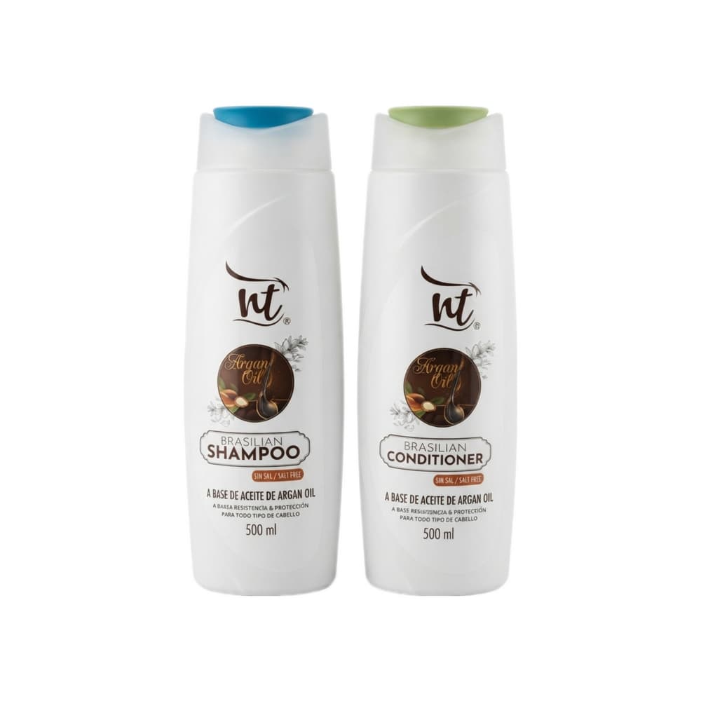 Juego de champú y acondicionador brasileño a base de aceite de argán sin sal NT (2 x 500 ml)