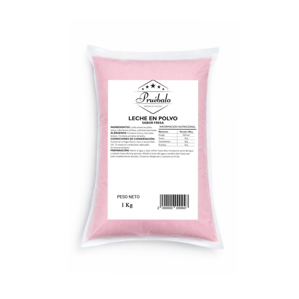 Leche en polvo sabor a fresa Pruébalo (1 kg / 2.2 lb)