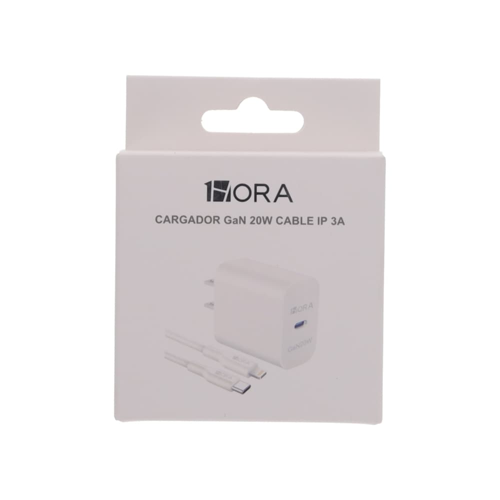 Cargador blanco IP tipo C 20 W 1Hora GAR154
