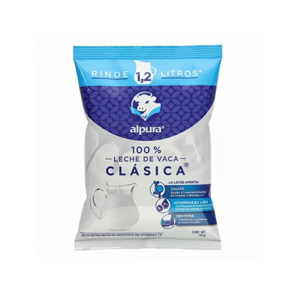 Leche entera en polvo adicionada con vitaminas A y D clásica Alpura (150 g / 5.29 oz)