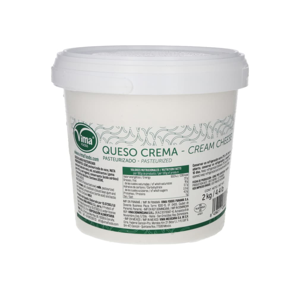 Queso crema pasteurizado Vima Foods (2 kg / 4.4 lb) - 2