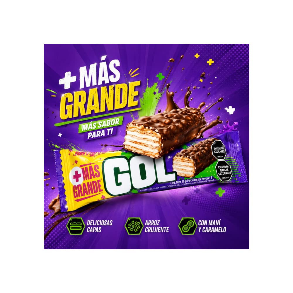 Galleta cubierta con sabor a chocolate dulce con caramelo, arroz crujiente y maní Gol (31 g / 1.09 oz) - 5