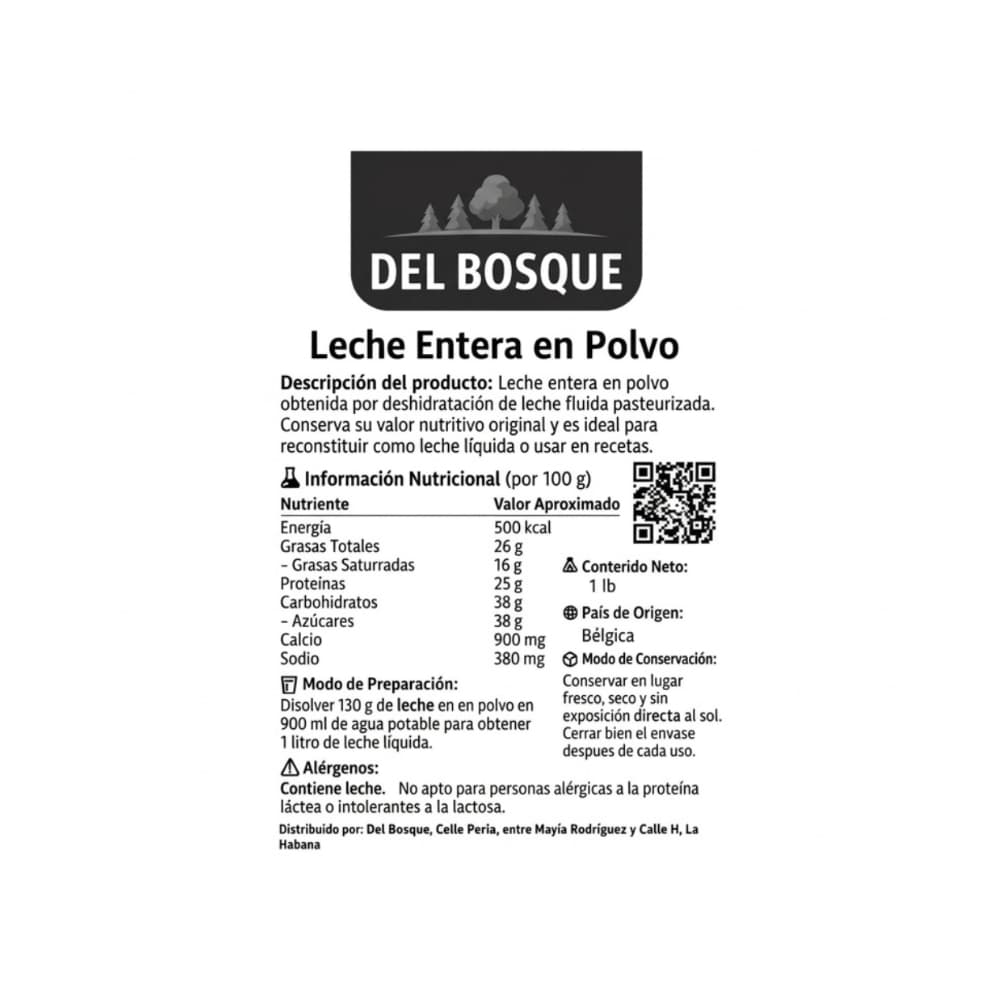 Leche en polvo entera Del Bosque (453 g / 1 lb) - 2