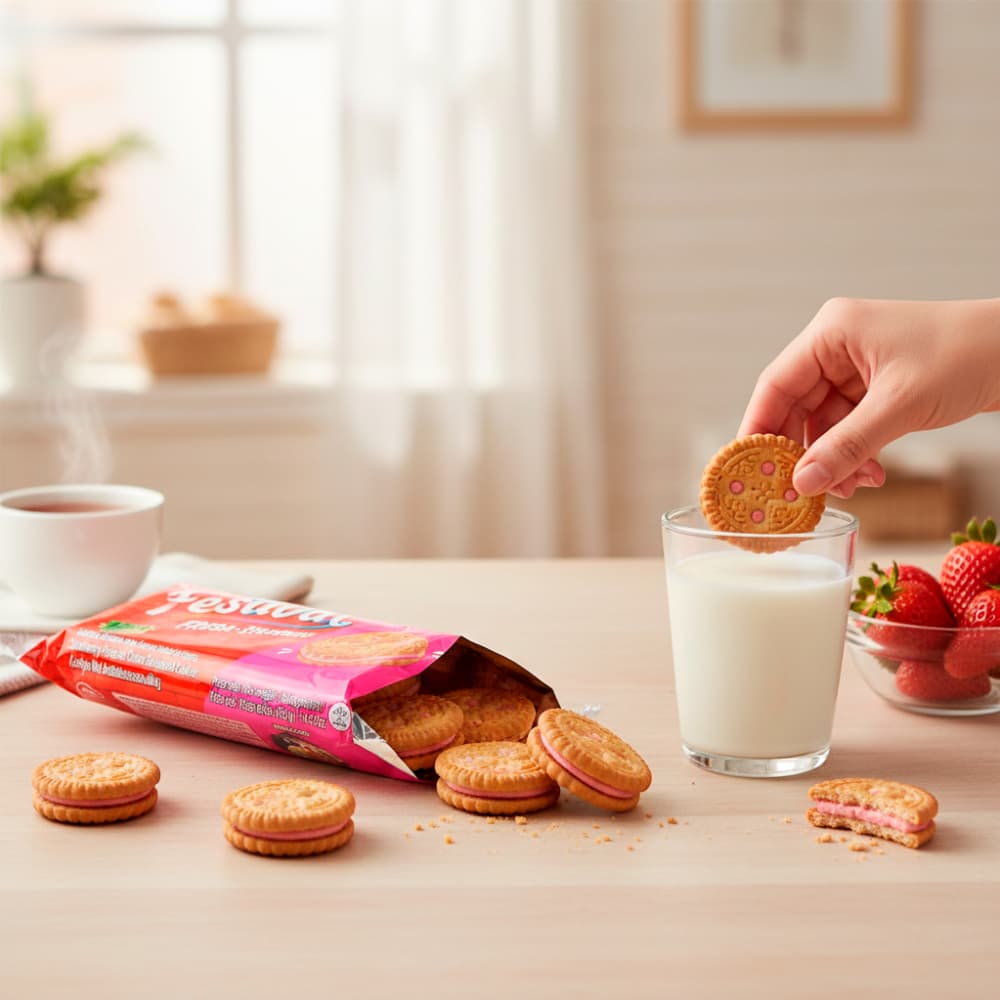 Galletas dulces rellenas con crema sabor a fresa Festival (403 g / 14.2 oz) - 5