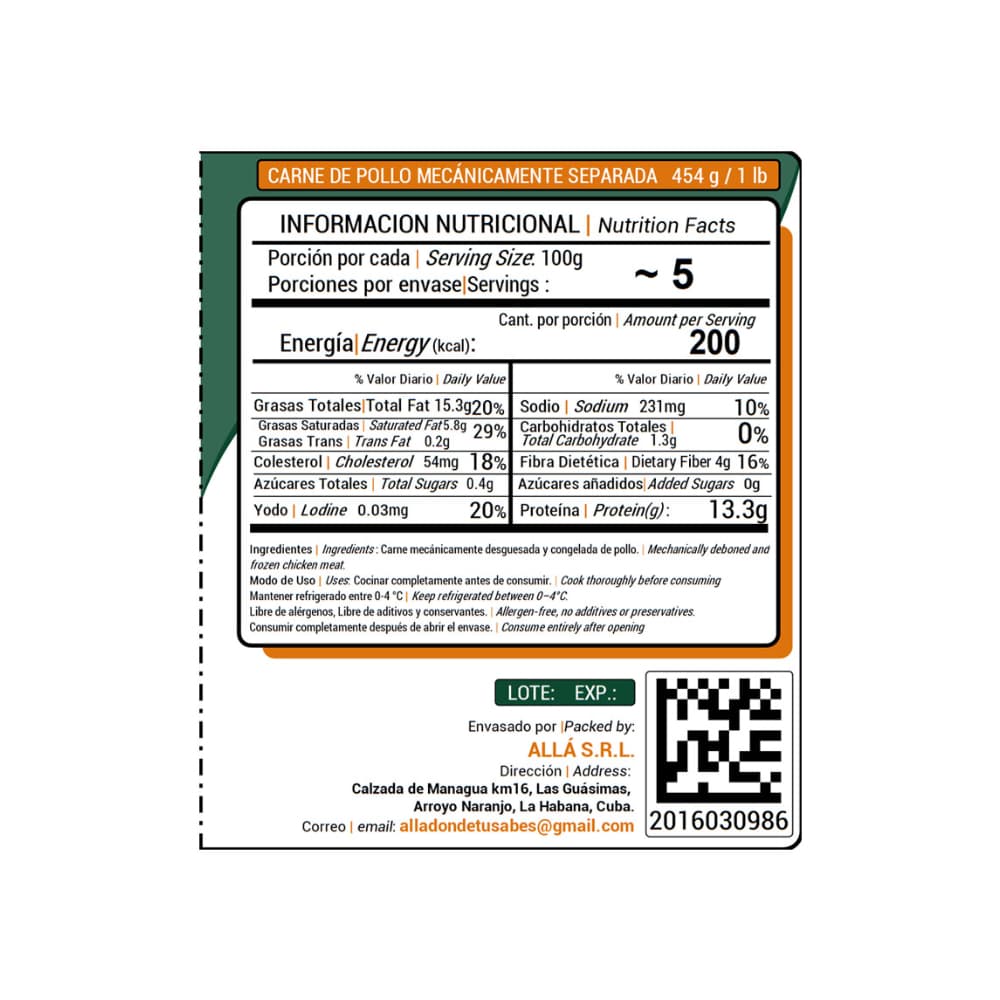 Carne de pollo mecánicamente separada ALLÁ (454 g / 1 lb) - 4
